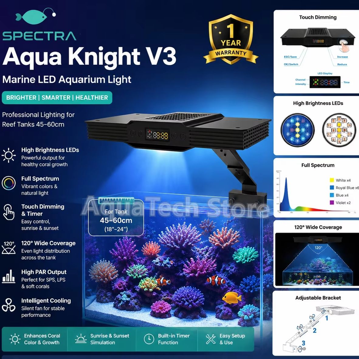Spectra Aqua Knight V3 75 Вт П – обзор и цена Marine Aquarium Lamp